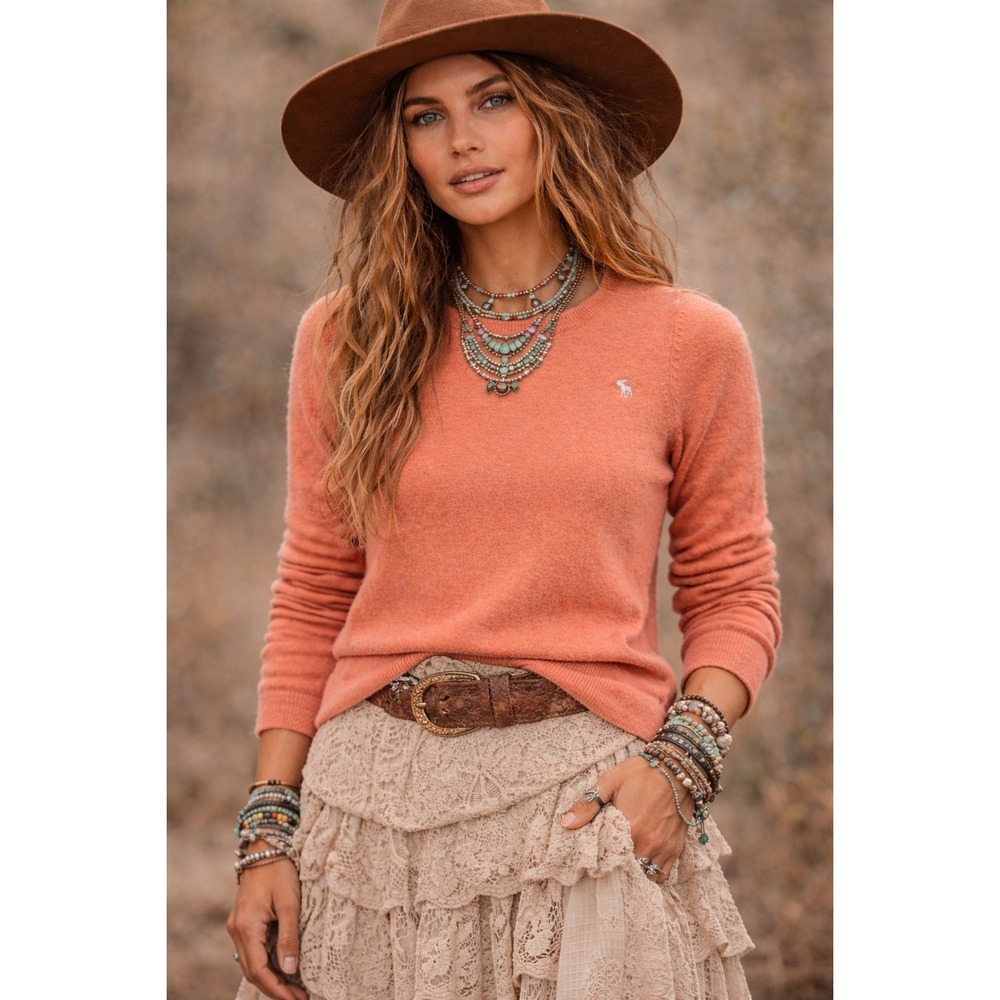 Abercrombie‎ & Fitch Womens Cashmere Silk Blend Sweater Coral Crewneck S/XS